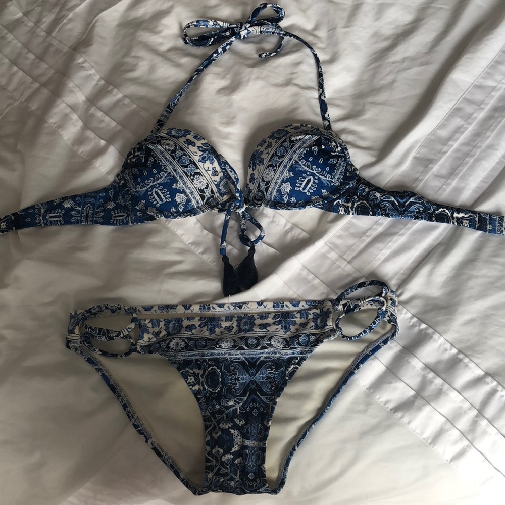 Target blue and white matching swimsuit